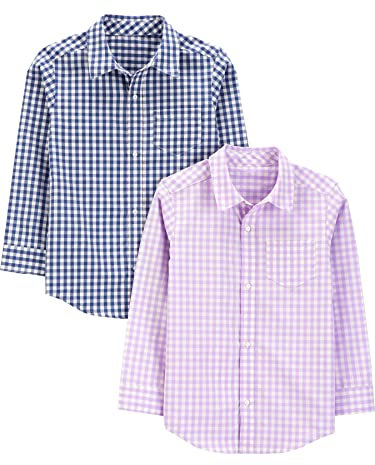 Simple Joys by Carter's Jungen Long-Sleeve Woven, Pack of 2 Baby und Kleinkind formelle Button-Down-Shirt, Blau Vichy Karo Karo/Purpur Vichy Karo Karo, 3 Jahre (2er Pack)