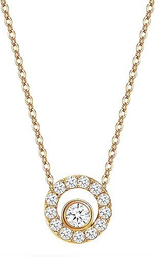 day.berlin Damen Halskette Cara in Gold, 18k vergoldet mit Zirkonia Kristall Anhänger (10mm), 45+5cm variable Länge, feine 316L Edelstahl Kette, nickelfrei und wasserfest