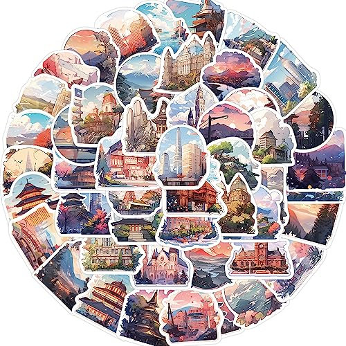 Welt-Szenerie Aufkleber für Laptop (50 PCS),Geschenk für Kinder Jugendliche Erwachsene Jungen,World Scenery Stickers Wasserdicht Vinyl Aufkleber für Scrapbook,Skateboard,Auto,Gepäck