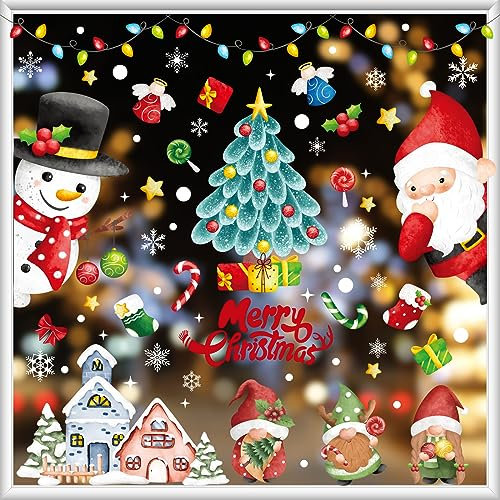 Enwokran Weinachten Fenstersticker, 9 Blatt 212pcs Aufnehmbare Fensteraufkleber Fensterbilder Weihnachten Weihnachtssticker PVC Fensteraufkleber Fensterdeko Selbstklebend, DIY Weinachts Dekoration