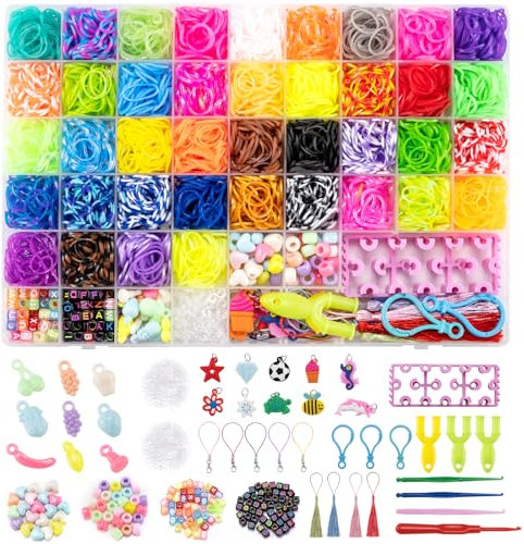 Noa Home Deco Loom Bänder Set, 5100+ Stück Loom Gummis für Armband Selber Machen, Bunte Loops Gummis Set Zubehör mit Anhängern und Accessoires, DIY Basteln Geschenk für Kinder Junge Mädchen