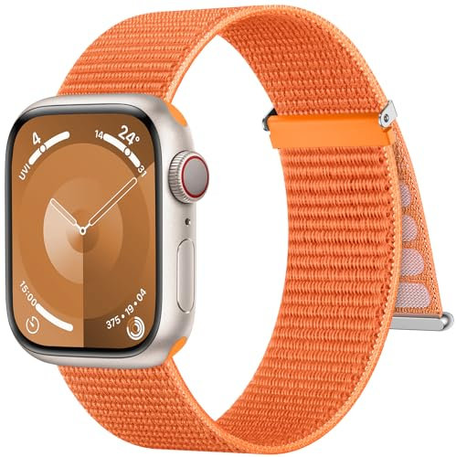 Higgs Nylon Armband Kompatibel mit Apple Watch Armband 46mm 45mm 44mm 42mm 49mm Damen Herren, Sport Klettverschluss Verstellbare Armbänder für iWatch SE Series 10 9 8 7 6 5 4 3 2 1 Ultra,Orange