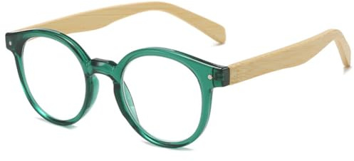 VEVESMUNDO Runde Lesebrille Herren Damen Retro Vintage Kunststoff Holz Sehhilfe Lesehilfe Brille mit Holzbügel (Grün Lesebrille, +2.5)