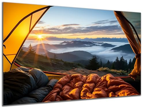 DARO Design - Wand-Bild auf 6mm HDF 30x20cm Blick aus dem Zelt Berge - Wand-Deko Bilder Geschenk