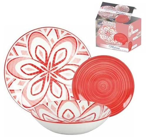 Servizio di Piatti da Tavola in Ceramica Medina Rosso 18 Pezzi