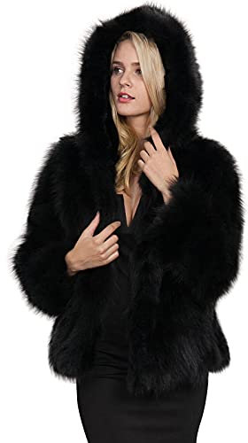 Zeiayuas Manteau Fourrure Femmes Hiver Faux Fur Chaud Cardigan Peluche Cocktail Soirée Veste Élégant avec Chapeau Manche Longue Fête Tunique Sexy Party 2023