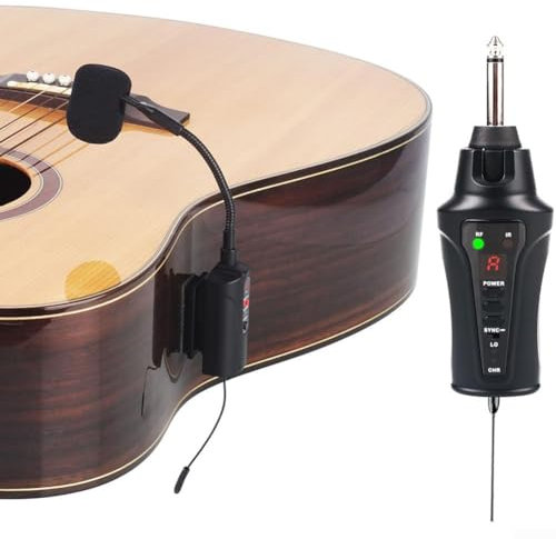 SPORTARC Micrófono inalámbrico para guitarra, de micrófono inalámbrico, transmisor receptor de micrófono inalámbrico UHF profesional para acordeón de guitarra (-EU)