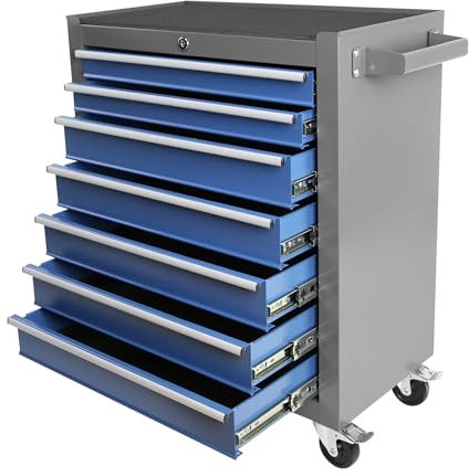Aoile Werkzeugkiste mit 7 Schubladen und rollbarem multifunktionalem Werkzeugwagen, Aufbewahrungs-Organizer für Garage, Lager, Werkstatt (blau + grau)