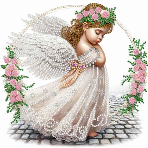 LMIX Diamond Art Painting Kits für Erwachsene, Engel Teil Bohrer Diamant Punkte Gemälde für Anfänger, 5D Malerei mit Diamanten Bilder DIY Handwerk Kits