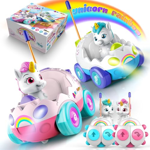 2 Stück Einhorn Ferngesteuertes Auto Mädchen ab 2 3 4 5 6 Jahre Auto Spielzeug Pink Einhorn Geschenke für Mädchen RC Spielzeug Auto mit Lichtern und Musik Kinderspiele Geburtstag für Mädchen
