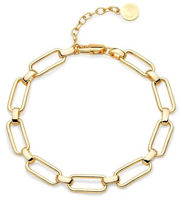 Jenosy 14K Vergoldet Groß Armband Damen Gold Schließe Büroklammer Kette Armbänder Personalisiertes Verstellbar Anhänger Armband für Frauen Mädchen Schmuck