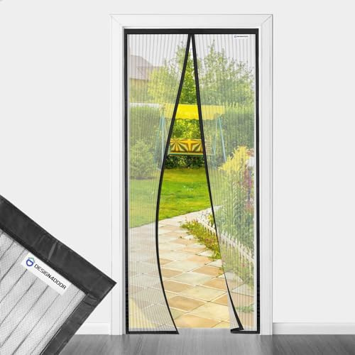 DESIGN4DOOR Zanzariera Magnetica 60 x 170 cm per Porta Finestra, Ultima Versione di Tenda Zanzariera con Magneti, Proteggete la Vostra Famiglia Dalle Zanzare, Nero