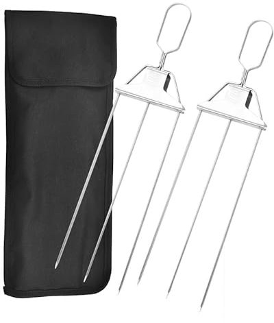 2PCS 3 Way Grill Skewers GrillSavant,3 Way Kabob Skewers for Outdoor Grill,3-Prong BBQ Skewer,BBQ Grill Skewers,Stainless Steel Grill Skewers for Meat,Easy to Use Push Bar Slider (A)