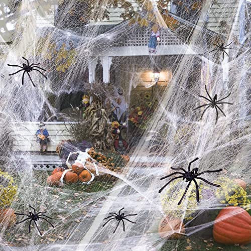 Halloween Spinnennetz Dekoration 200g, Halloween Deko Spinnennetz mit 30pcs Fake Spinnen, Spinnweben Dekorationen für Kamin Tür Karneval Halloween Party 1000 Sqft