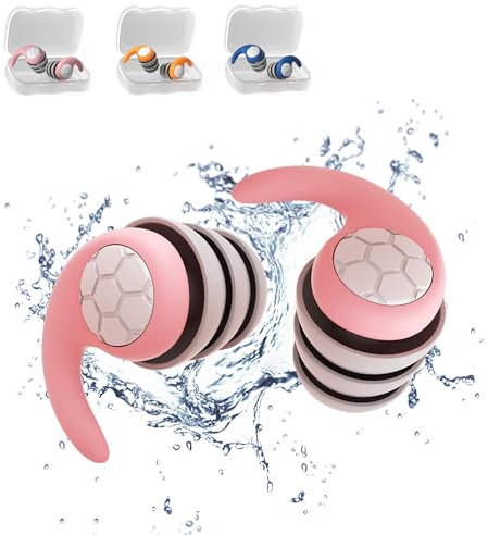 Waterproof Swimming Ear Plugs for Kids, Reusable Silicone Swim Earplugs, Noise Reduction Earplug, Ear Protection for Surfing, Diving, Showering and Other Water Sports (Pink, Small)