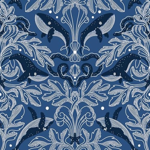 ReWallpaper Blue Wallpaper for Bedroom Boys Nursery 44.5cm×7m Navy Sticky Back Plastic Roll Patterned Sea Whale Removable Wallpaper Peel and Stick Shelf Cabinets Wall Furniture Sticker Kids