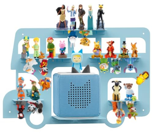 Demao Storage Shelf for Toniebox and Figures, Metal Figure Shelf for Tonies Storage,43x30cm Wall Magnetic Shelves Store Up to 20-30 pcs,Metal Display Rack f in Children's Room Decoration-Blue Bus