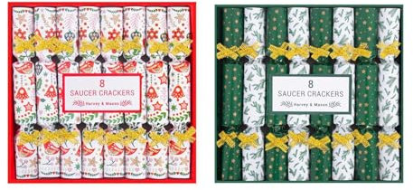 YöL 16 Saucer Mini Christmas Crackers Afternoon Tea Breakfast Xmas Table Decor Gold Green Red White