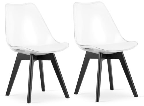 NMK HOME 2er Set Esszimmerstühle Transparent – Designstühle mit transparenter Kunststoffschale und schwarzen Beinen aus Polypropylen, Elegante Optik mit modernem Charakter
