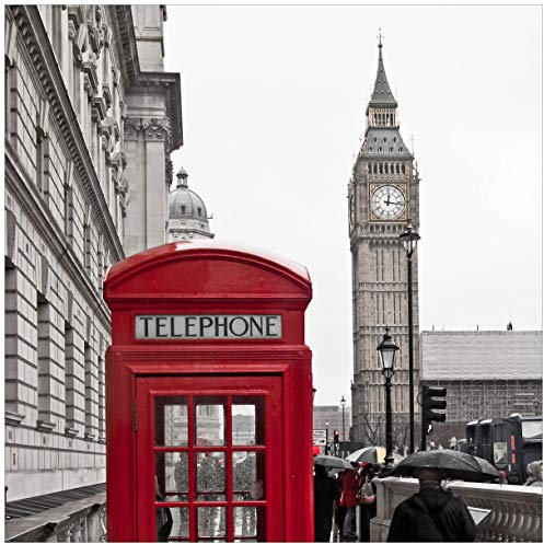 Wallario Sticker/Aufkleber für Kühlschrank/Geschirrspüler/Küchenschränke, Selbstklebende Folie - 60 x 60 cm, Motiv: Rote Telefonzelle in London England mit Big Ben