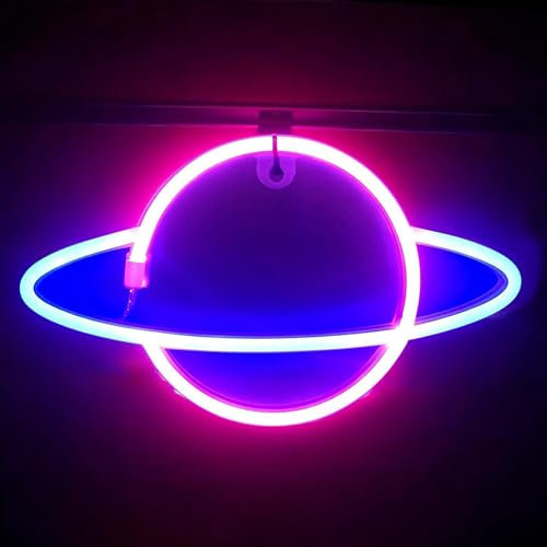 Binnan Planet Neon Signs,Led-Schilder,Pink und Blue Planet Neon Schild für die Wanddekoration,Neonlicht 3D Wanddeko für Bedroom Beleuchtung Party Kinder Zimmer und Party,Schlafzimmer,Weihnachten