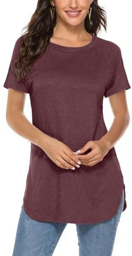 Newchoice Women's Casual Batwing Long Sleeve T Shirt Round Neck Basic Loose Tunic Tops, Y-redwood, Medium