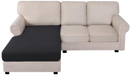 BellaHills Sofa-Sitzkissenüberzüge, hochdehnbarer Jacquard-Stoff, Couch-Sitzbezug, Schonbezug für Chaiselos, mit elastischer Unterseite (Chaiselongue, Schwarz)