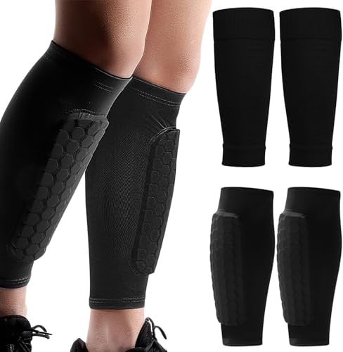 TYXHXTF 2 Paar Schienbeinschoner, Schwarz Atmungsaktiv Schienbeinschoner Socken für Männer und Frauen, Wadenschutz für Fußball, Basketball, Radfahren, Klettern
