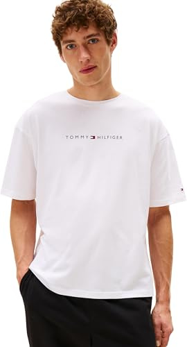 Tommy Hilfiger Men’s Short Sleeve Round Neck Logo T-Shirt, White (Th Optic White), XXL