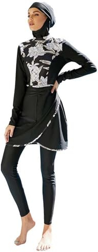 Generisch Damen Badeanzug Muslimischer Anzug Konservative Langärmlige Hose mit Kopftuch Dreiteiliger Strandbrandung Plus Size Islamischer Langarm und Hose Hijab Sonnenschutz Druck