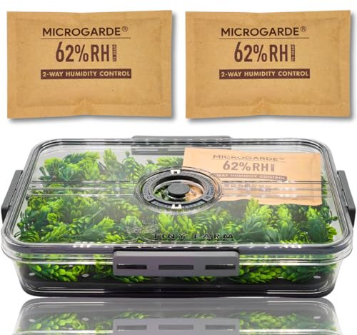 TINY FARM - Premium Luftdichte Aufbewahrungsbox - Humidor für Kräuter & Blüten | Geruchsschutz & Feuchtigkeitsmanagement inkl. 2 x 62% RH Pad | Hochwertiges PET Material | Veredelung (M)