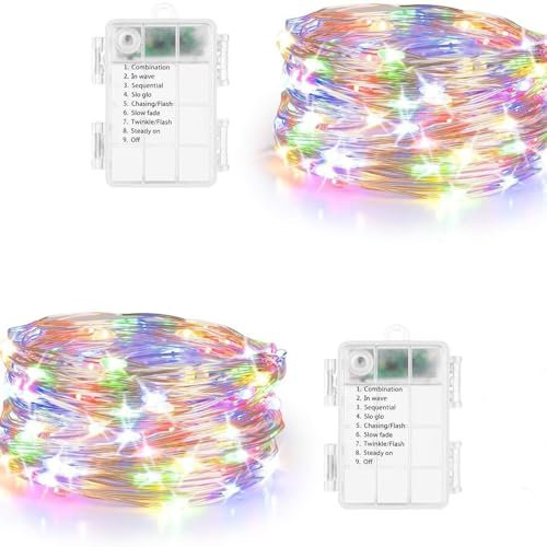 Meision Lichterkette Batterie 5meters 50LEDs, Micro Lichterkette Außen & Innen mit 6/18 Timer + 3 Modi, LED Lichterketten Weihnachtsdeko für Balkon, Party, Bunt, 2 Stück