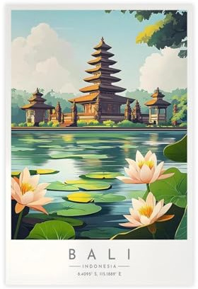 WLQZFRWV Bali Reiseposter – Indonesien Leinwandposter Wandkunst Dekor Druck Bild Gemälde für Wohnzimmer Schlafzimmer Dekoration 30 x 45 cm
