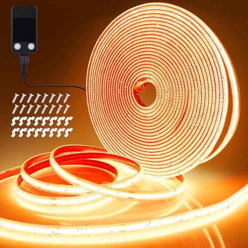 StarryEver COB LED Streifen Außen Strom, 10M 3200 LEDs Strip Warmweiss 2700K, IP67 Wasserfest LEDs Stripes Dimmbar Outdoor, Lichtband LEDs Selbstklebend,LED Band für Garten Balkon Küche Wohnzimmer