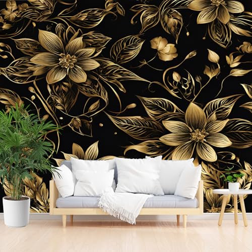 Gaqinhh Fleur Élégante Papier Peint Panoramique 400 x 280 cm (L x H), Noir Salon Canapé Chambre Fond Décoration Murale, Papier Peint Panoramique 3D