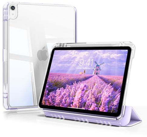 JKSML Hülle für iPad Air 11 Zoll M3/M2 (2025/2024) & iPad Air 5./4. Generation 10.9 Zoll (2022/2020)-2 in 1 Abnehmbare Abdeckung mit Stifthalter, Transparent Rückseite, Auto Schlaf/Weck (Violett)