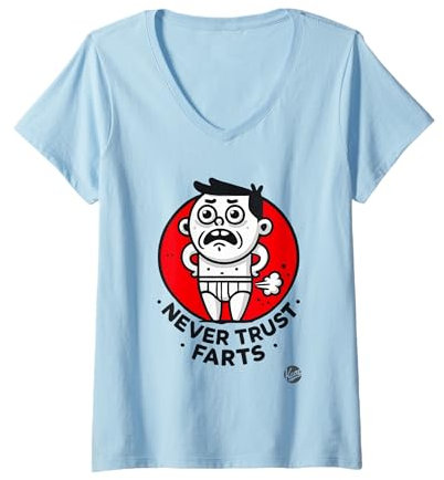 Damen Lustiges Unterhosen Comic-Design: Trau keinem Furz T-Shirt mit V-Ausschnitt