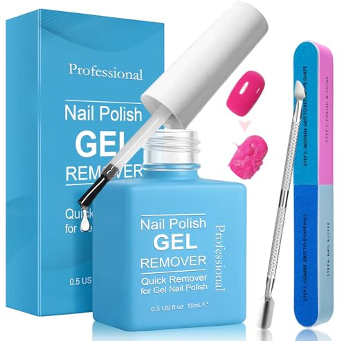 Dissolvant Vernis Semi Permanent Set, Professionnel Enlève Facile Et Rapide le Vernis à Ongles, Retrait Rapide et Doux en 3-5 minutes, Grattoirs pour Vernis à Ongles et Pince à Cuticule, 15ML