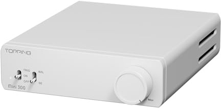 Topping Mini 300 Compact Desktop Power Amplifier, 140 W x 2 Entrée TRS/RCA, Amplificateur entièrement symétrique (noir) (Blanc)