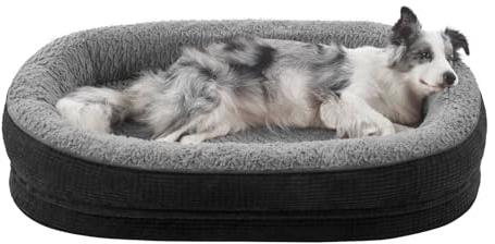 Pawk Orthopädisches Hundebett Mittelgroße Hunde, 89x63cm, Schwarz | Hundebett Orthopädisch Vierseitiges Nackenrolle, Memory Foam Hundekorb Wasserdicht, Hundebetten Abnehmbar und Waschbar