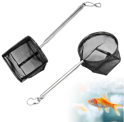 Quesuc 2 Pezzi Retino Per Acquario Retino Pesci Con Manico Telescopico Acciaio Inox Per Piccoli Pesci Gamberetti Piante Acquatiche Nero