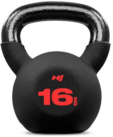 Hop-Sport Kettlebell 16kg, Kugelhantel aus Gusseisen mit Neoprenbeschichtung, Fitness Gewicht für Krafttraining, Functional Training & Home Gym, bodenschonend, ergonomischer Griff