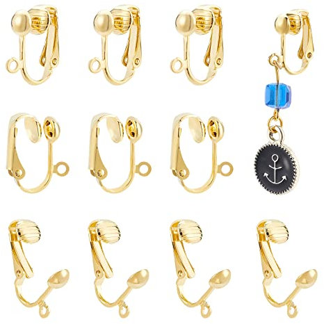 PandaHall 10 Stk. Nicht durchbohrter Eisenclip an Ohrringkomponenten, goldene Farbe, ca. 13,5 mm breit, 15,5 mm lang, 7 mm dick, Loch: ca. 1,2 mm