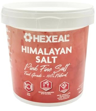 Hexeal Himalayan Pink Salt 1kg Bucket – 100% Natural, Fine & Food Grade | For Seasoning, Cooking, Soothing Baths, Beauty & Cosmetics