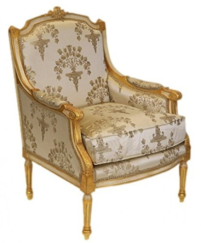 Casa Padrino Barock Lounge Thron Sessel Empire Creme Muster/Gold - Ohren Sessel - Ohrensessel Tron Stuhl