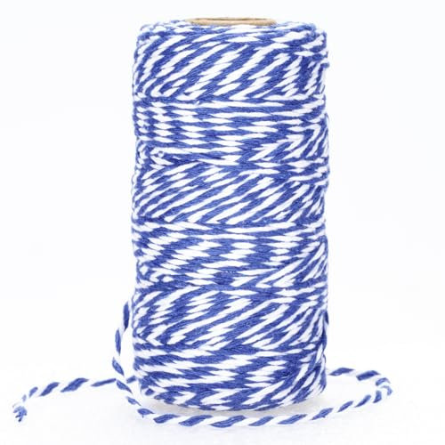 jijAcraft 100M Spago di Cotone Cordoncino Corda di Natale per Confezioni Regalo, Artigianato, Decorazione (Blu Scuro e Bianco)