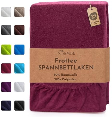 NatureMark Frottee Spannbettlaken – Weich und atmungsaktiv, hautfreundlich, praktisch & pflegeleicht, langlebig und strapazierfähig, 80% Baumwolle & 20% Polyester, 200x220 cm, Bordeaux Rot