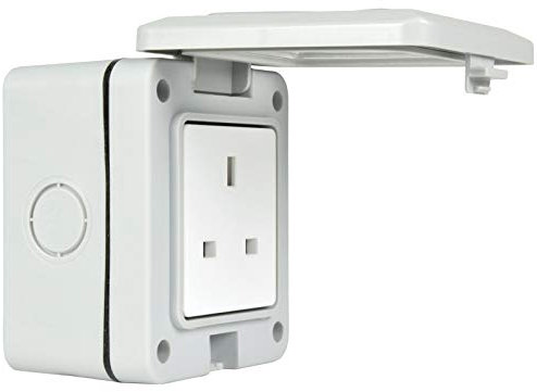 Single 1 Gang Fully Weatherproof 3 Pin UK Power Socket Outdoor Outlet IP55 White [Single Gang Power]