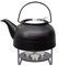 Teeservice „Nelly“. Moderne Teekanne 1,5 Liter in schwarz aus hitzebeständiger Keramik mit Edelstahlfilter und Metall-Stövchen.