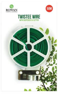 Twistee Garden Green Plastic Coated Wire with Dispenser & Cutter, 1 Roll (50 Metres) - Durable & Ideal for Securing Plants & Gardening Tasks